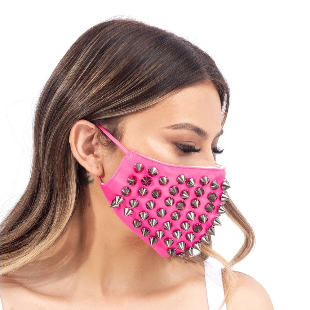 Neon Pink Spiked Face Mask - Picture 2 of 5